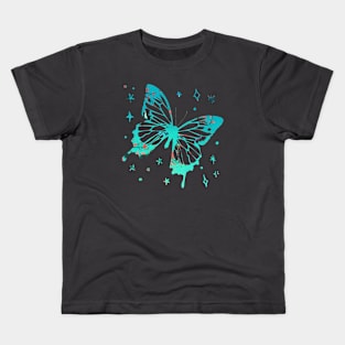 Cherry Trees and Butterflies on Turquoise Background Kids T-Shirt